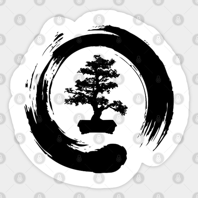 Bonsai Tree Enso Circle - Buddhist Zen Calligraphy Sticker by Trendo